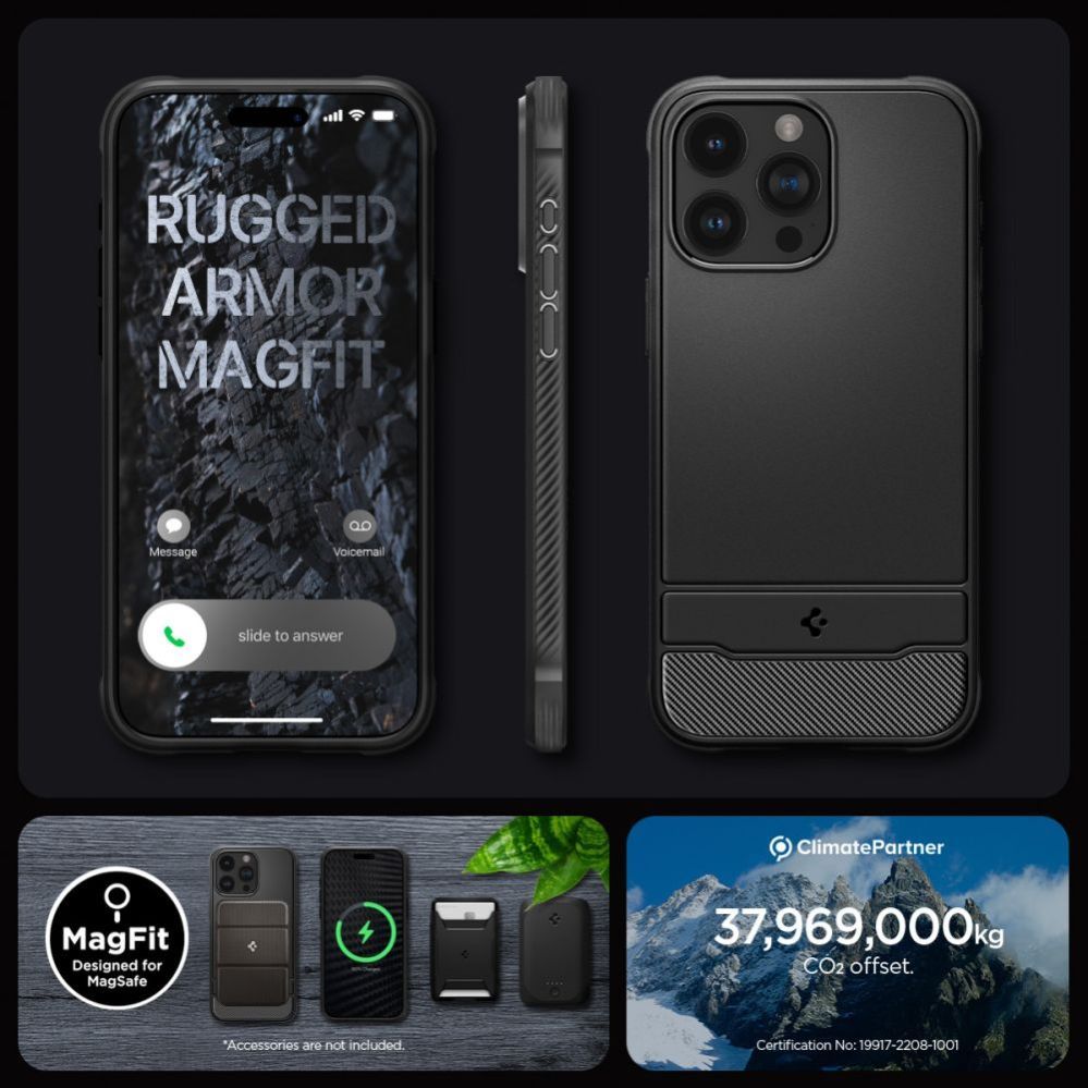 Citas preces Spigen Spigen Rugged Armor Mag Case with MagSafe for iPhone 15 Pro Max - Matte Black
