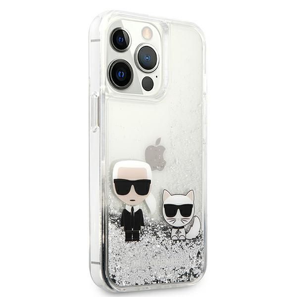 Citas preces Karl Lagerfeld Karl Lagerfeld Liquid Glitter Karl&Choupette case for iPhone 13 Pro / 13 6.1" - silver