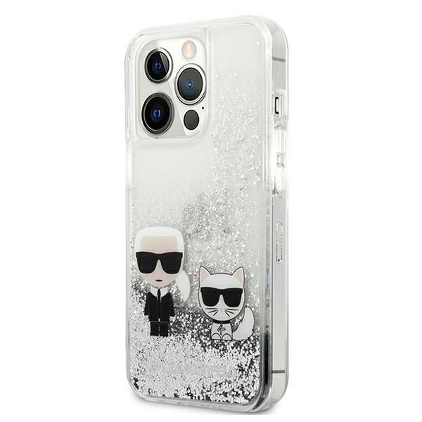 Citas preces Karl Lagerfeld Karl Lagerfeld Liquid Glitter Karl&Choupette case for iPhone 13 Pro / 13 6.1" - silver