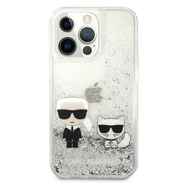 Citas preces Karl Lagerfeld Karl Lagerfeld Liquid Glitter Karl&Choupette case for iPhone 13 Pro / 13 6.1" - silver