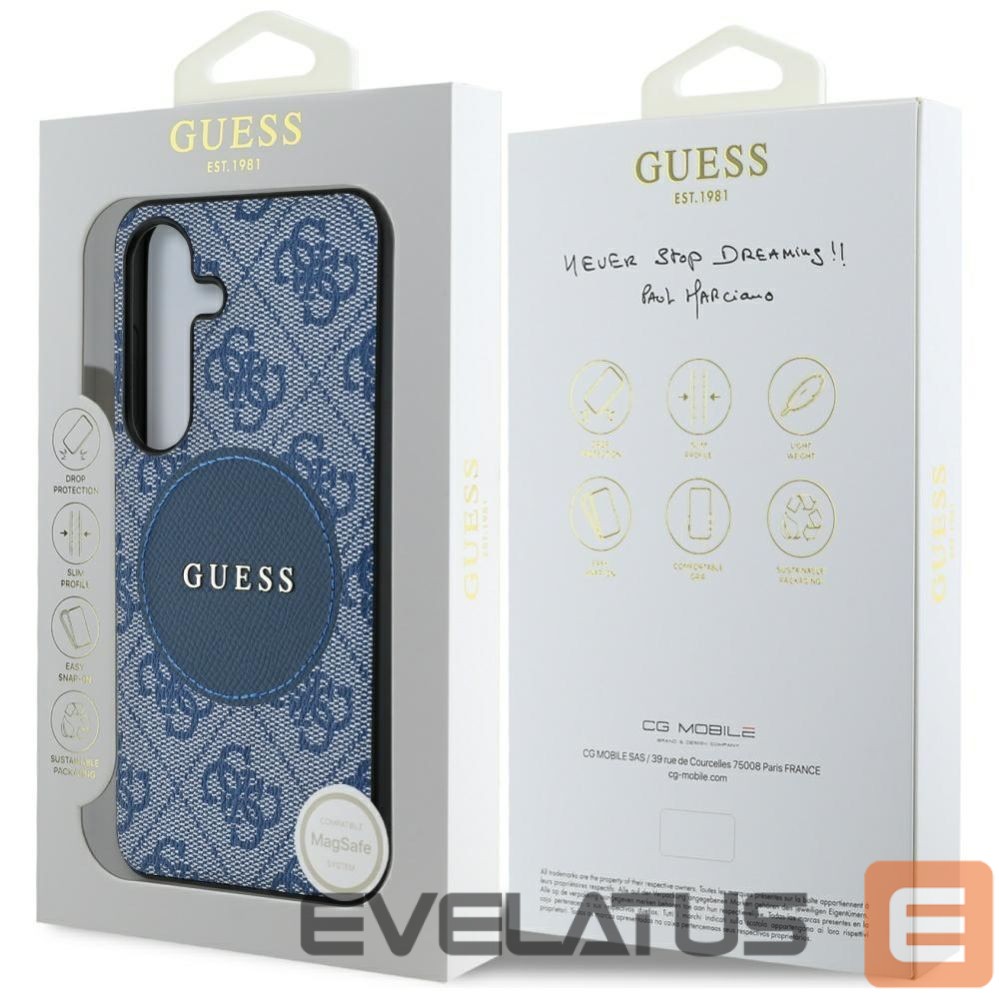 Muud kaubad Guess Guess 4G Round Patch Classic Logo MagSafe case for Samsung Galaxy S25 Plus blue