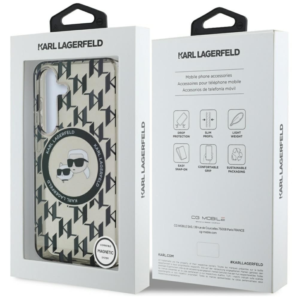 Citas preces Karl Lagerfeld Case Karl Lagerfeld Button Karl&Choupette Heads On KL Pattern MagSafe Samsung Galaxy S25 black