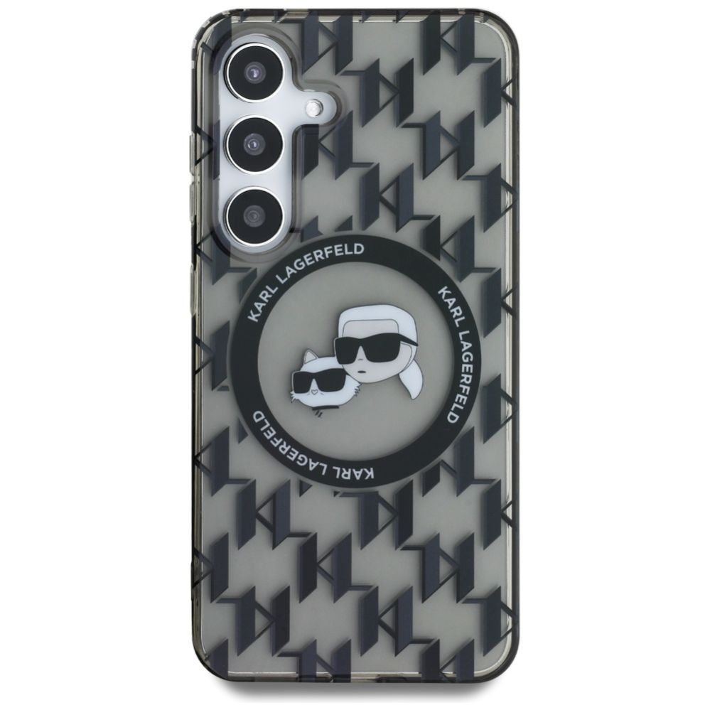 Citas preces Karl Lagerfeld Case Karl Lagerfeld Button Karl&Choupette Heads On KL Pattern MagSafe Samsung Galaxy S25 black