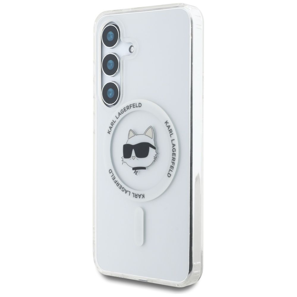 Citas preces Karl Lagerfeld Case Karl Lagerfeld Button Choupette Head Printed Logo MagSafe Samsung Galaxy S25 white