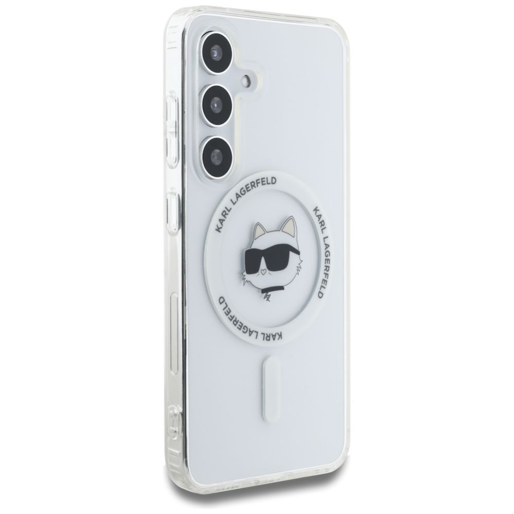 Citas preces Karl Lagerfeld Case Karl Lagerfeld Button Choupette Head Printed Logo MagSafe Samsung Galaxy S25 white