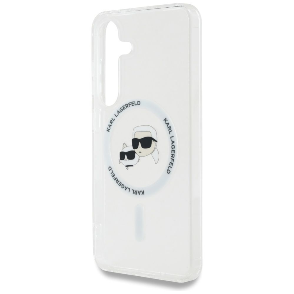 Citas preces Karl Lagerfeld Case Karl Lagerfeld Button Karl & Choupette Heads Printed Logo MagSafe Samsung Galaxy S25 white