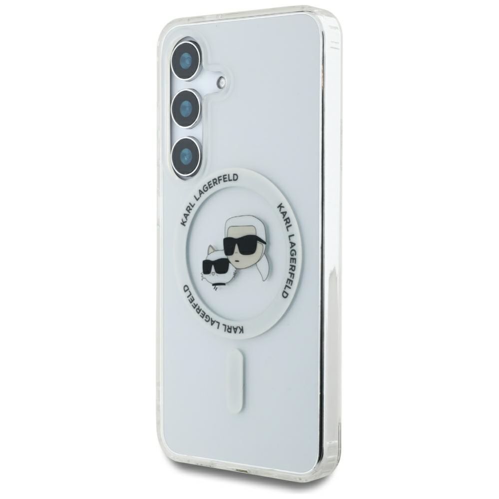 Citas preces Karl Lagerfeld Case Karl Lagerfeld Button Karl & Choupette Heads Printed Logo MagSafe Samsung Galaxy S25 white