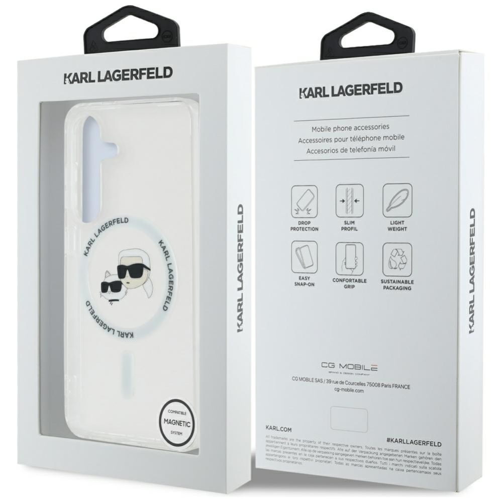 Citas preces Karl Lagerfeld Case Karl Lagerfeld Button Karl & Choupette Heads Printed Logo MagSafe Samsung Galaxy S25 white