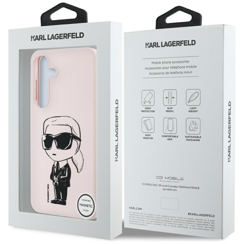 Citas preces Karl Lagerfeld Case Karl Lagerfeld Silicone Graffiti Ikonik Printed Logo MagSafe Samsung Galaxy S25 pink