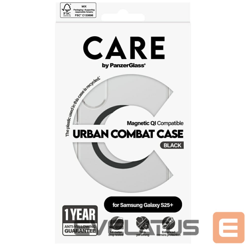 Muud kaubad Panzer Glass CARE by PanzerGlass Flagship Urban Combat Black QI Case for Samsung Galaxy S25+ - Transparent