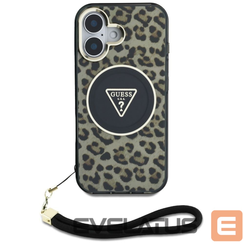 Muud kaubad Guess Guess HC IML Leopard Triangle Cord Strap MagSafe iPhone 16 Case - Brown
