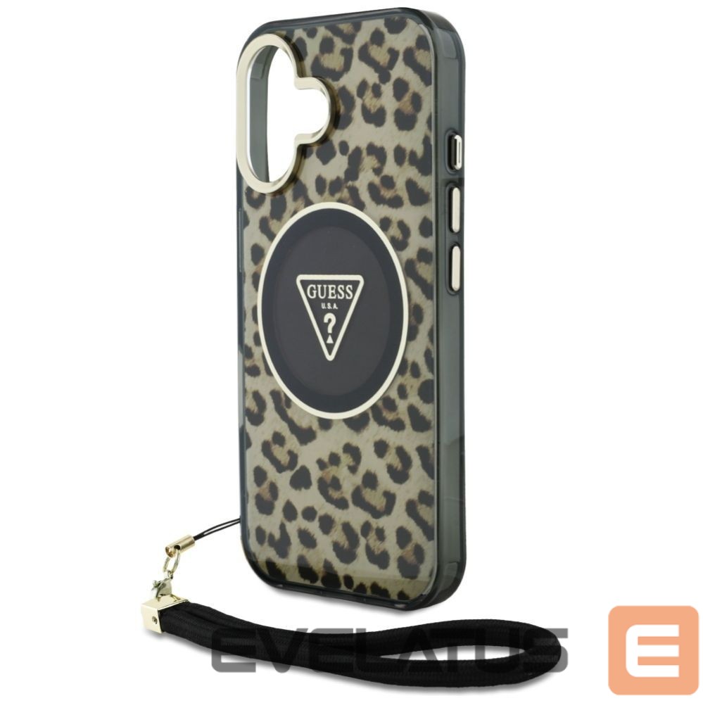 Muud kaubad Guess Guess HC IML Leopard Triangle Cord Strap MagSafe iPhone 16 Case - Brown