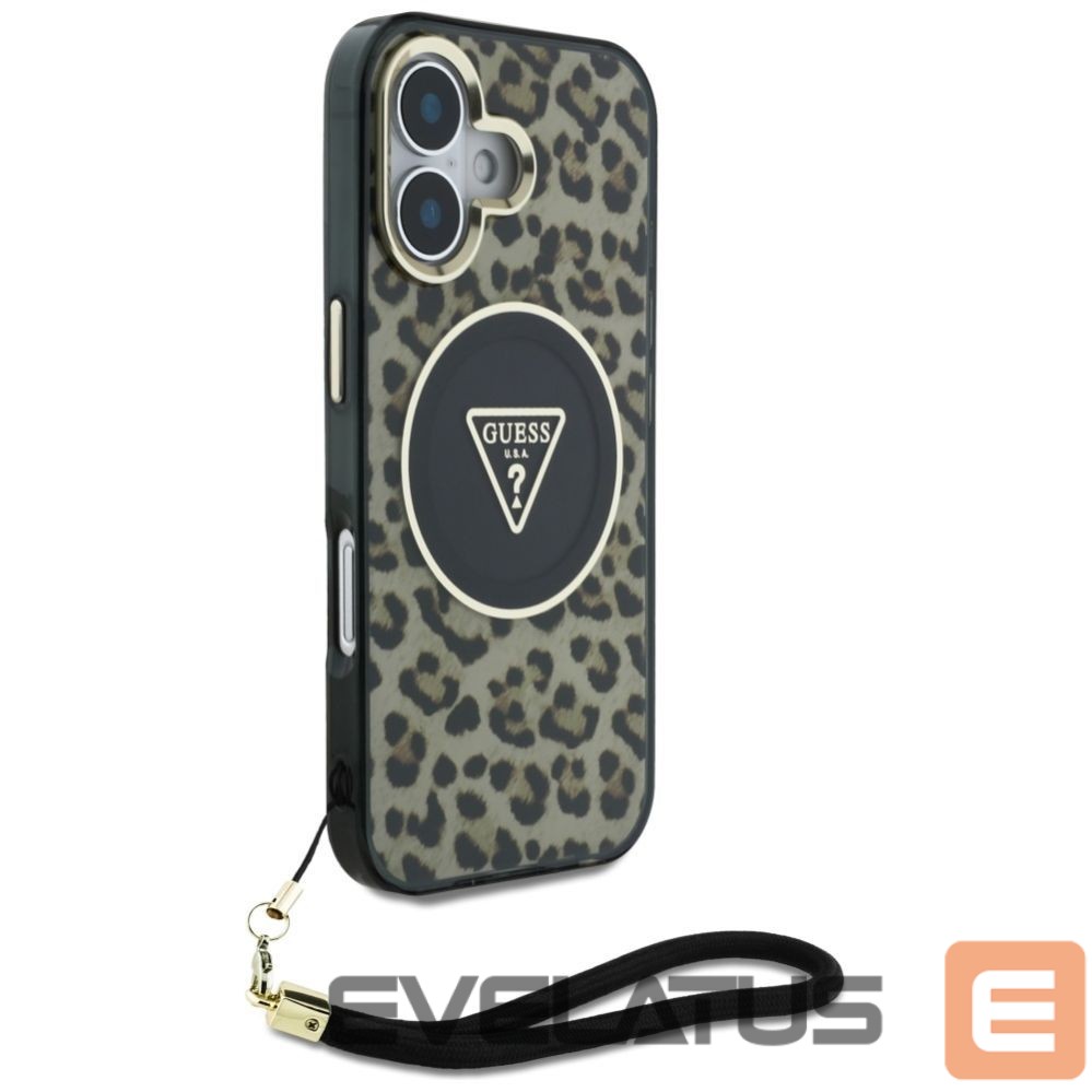 Muud kaubad Guess Guess HC IML Leopard Triangle Cord Strap MagSafe iPhone 16 Case - Brown
