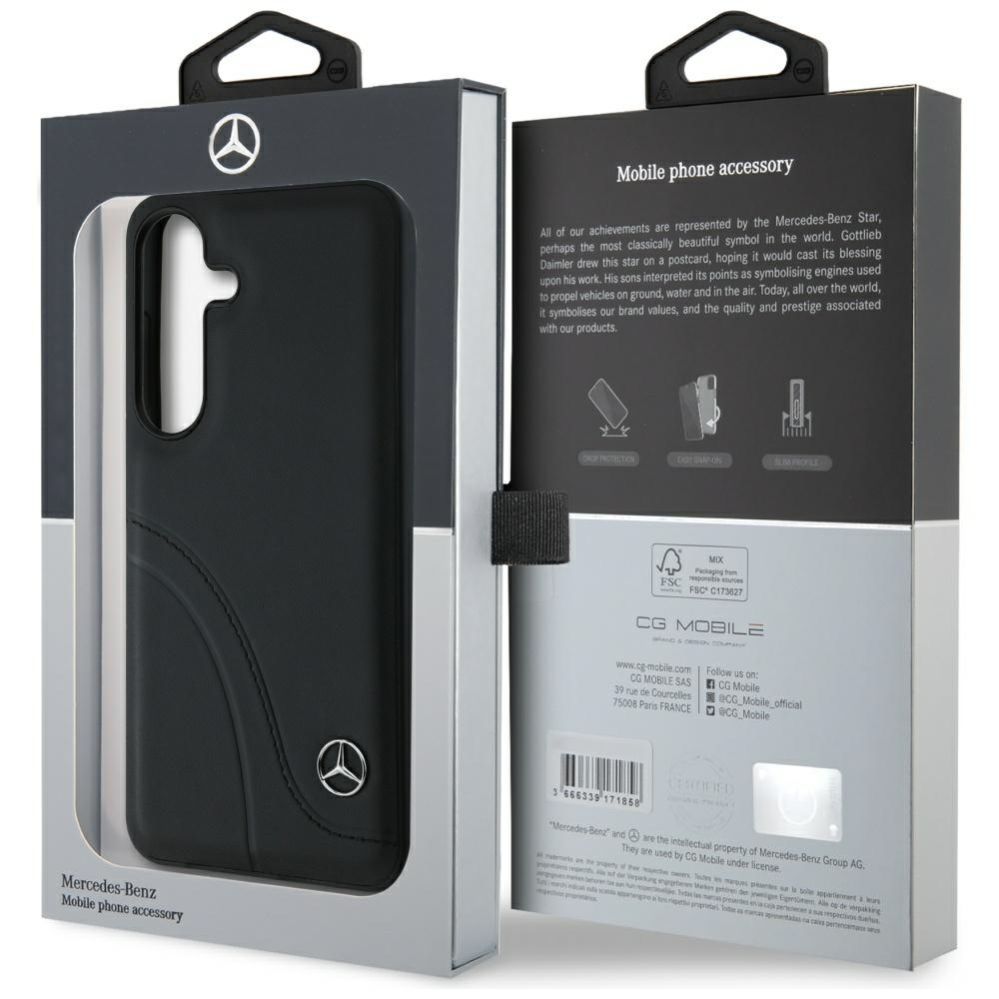 Citas preces Mercedes-Benz Mercedes Leather Curved Stitches Case for Samsung Galaxy S25 - Black