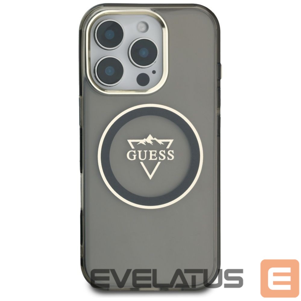 Citas preces Guess Guess IML Metal Mountain Logo MagSafe iPhone 16 Pro Case - Black