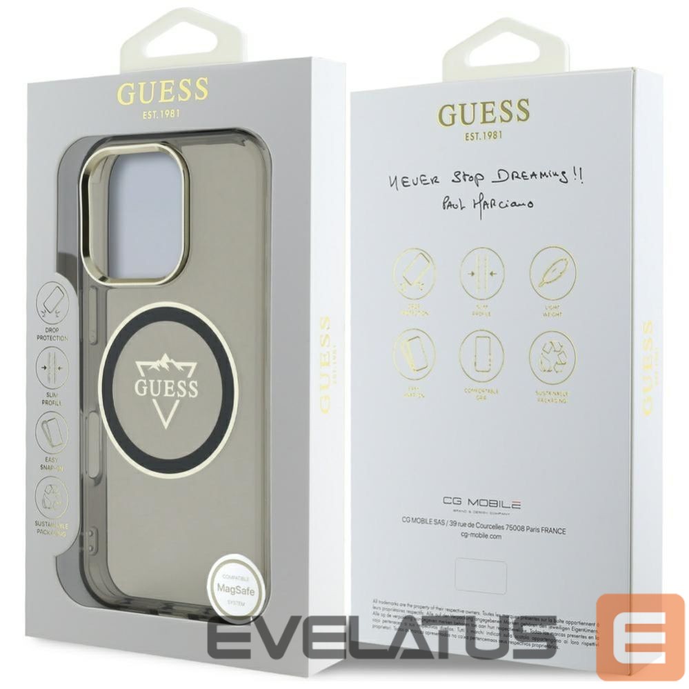 Citas preces Guess Guess IML Metal Mountain Logo MagSafe iPhone 16 Pro Case - Black