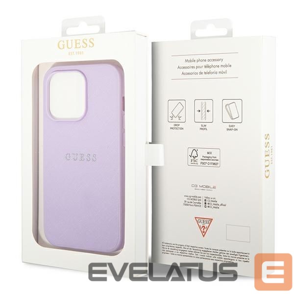 Citas preces Guess Guess Saffiano Strap Case for iPhone 14 Pro Max 6.7" - Purple