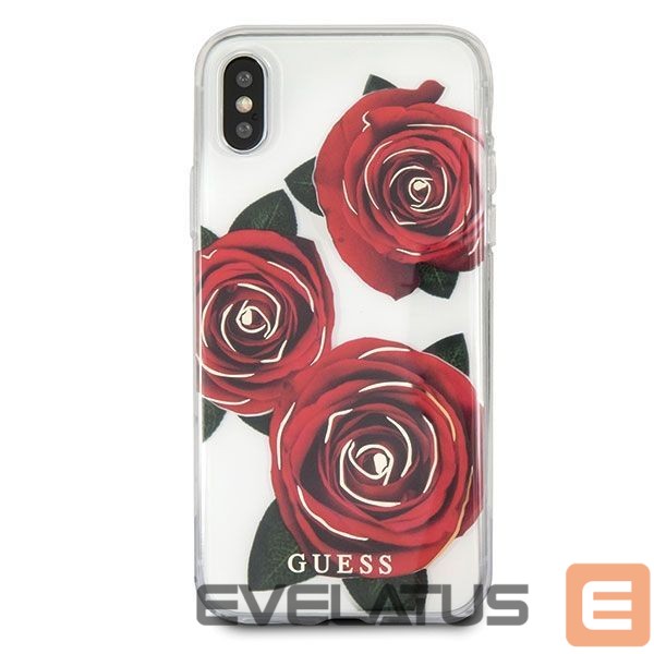 Citas preces Guess Guess Flower Desire Red Rose iPhone X Case - Transparent