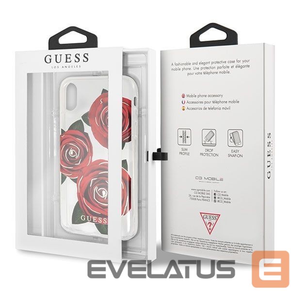 Citas preces Guess Guess Flower Desire Red Rose iPhone X Case - Transparent