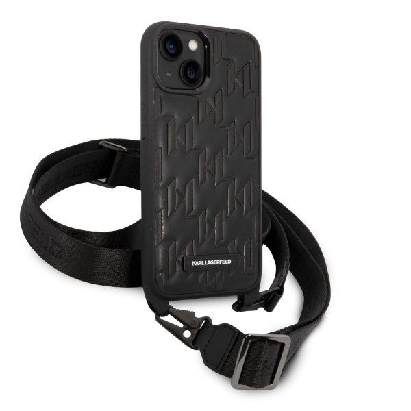 Citas preces Karl Lagerfeld Karl Lagerfeld Monogram Plaque Logo Strap Case for iPhone 14 / 15 / 13 6.1" - Black