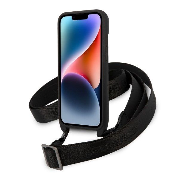 Citas preces Karl Lagerfeld Karl Lagerfeld Monogram Plaque Logo Strap Case for iPhone 14 / 15 / 13 6.1" - Black