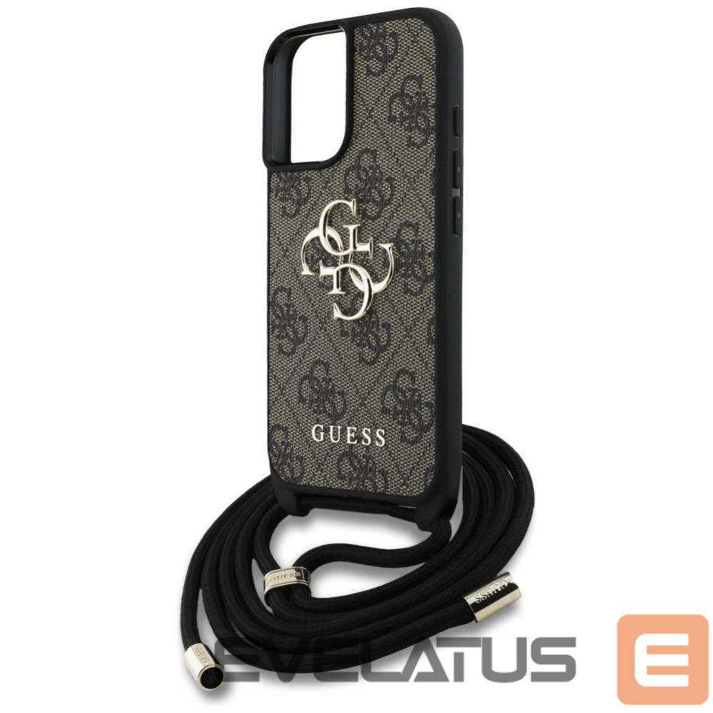 Citas preces Guess Guess 4G Big Logo Cord Stap Crossbody Case for iPhone 16 Brown