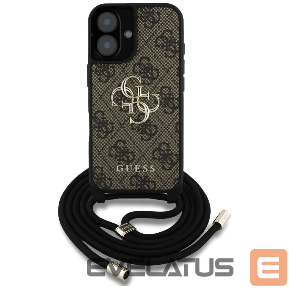 Citas preces Guess Guess 4G Big Logo Cord Stap Crossbody Case for iPhone 16 Brown
