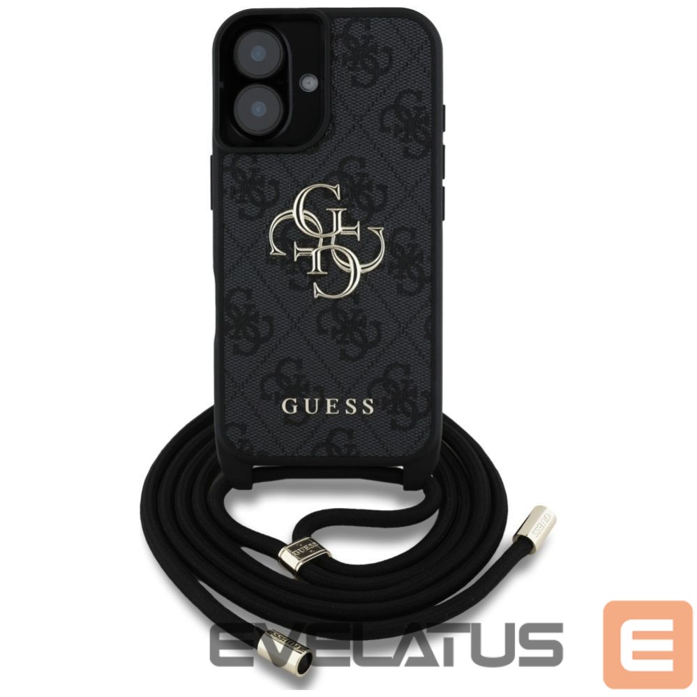 Citas preces Guess Guess 4G Big Logo Cord Stap Crossbody Case for iPhone 16 Black