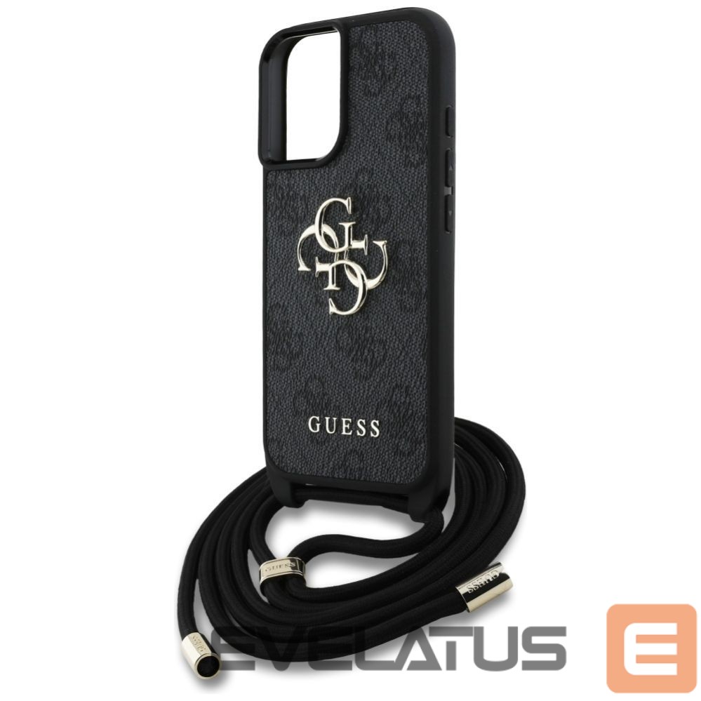 Citas preces Guess Guess 4G Big Logo Cord Stap Crossbody Case for iPhone 16 Black