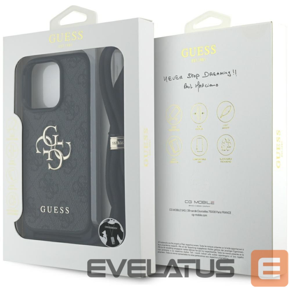 Citas preces Guess Guess 4G Big Logo Cord Stap Crossbody Case for iPhone 16 Pro Max black
