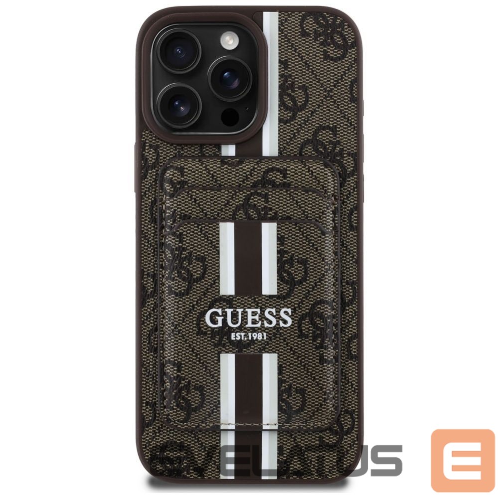 Citas preces Guess Guess 4G Stripes case with Magsafe wallet for iPhone 16 Pro Max brown