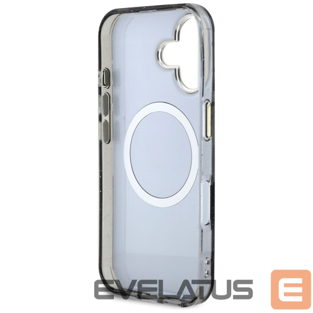 Citas preces Guess Guess Glitter Flowers Triangle Buttons MagSafe case for iPhone 16 black