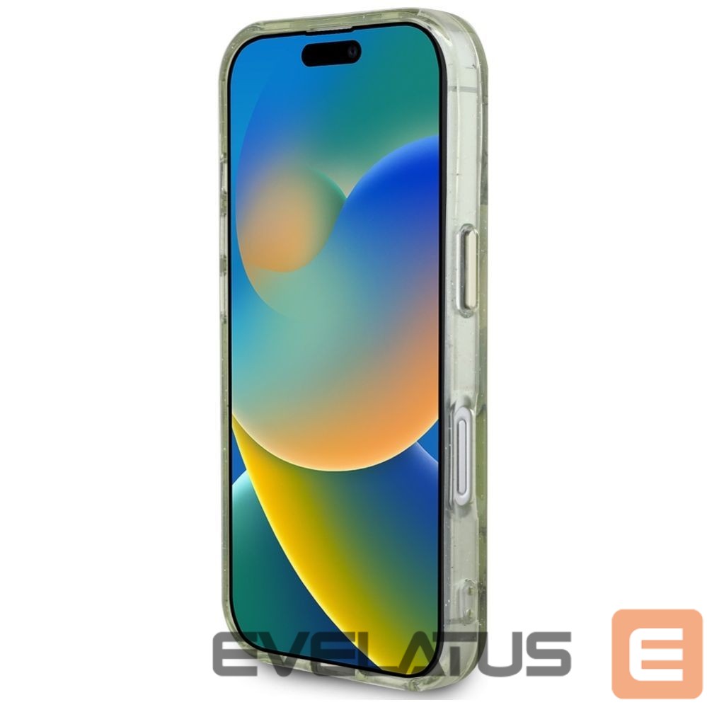 Citas preces Guess Guess Glitter Flowers Triangle Buttons MagSafe case for iPhone 16 green