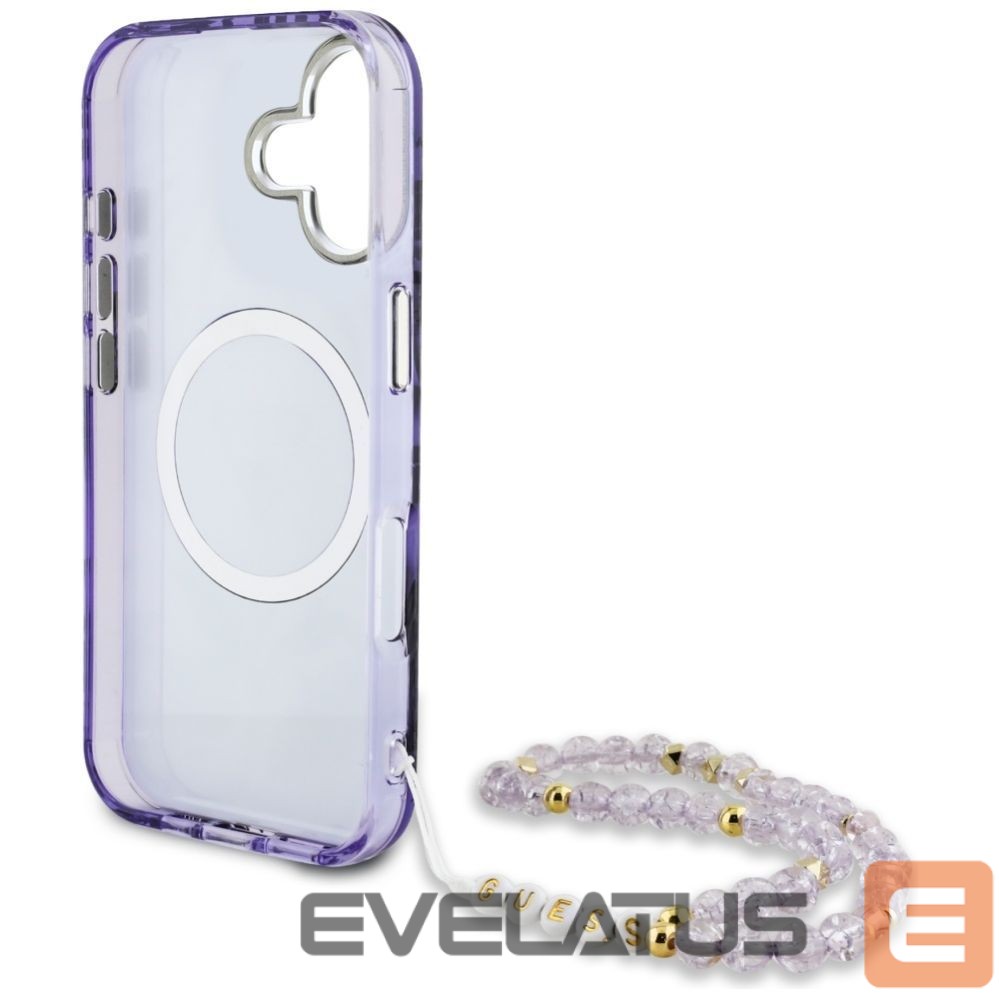 Citas preces Guess Guess Palm Trees Triangle Pearl Strap MagSafe case for iPhone 16 purple