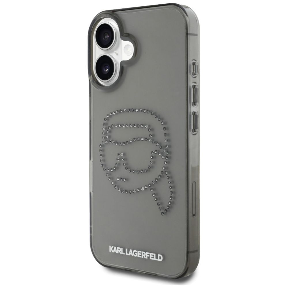 Citas preces Karl Lagerfeld Karl Lagerfeld IML Rhinestones Karl Head Case for iPhone 16 Black