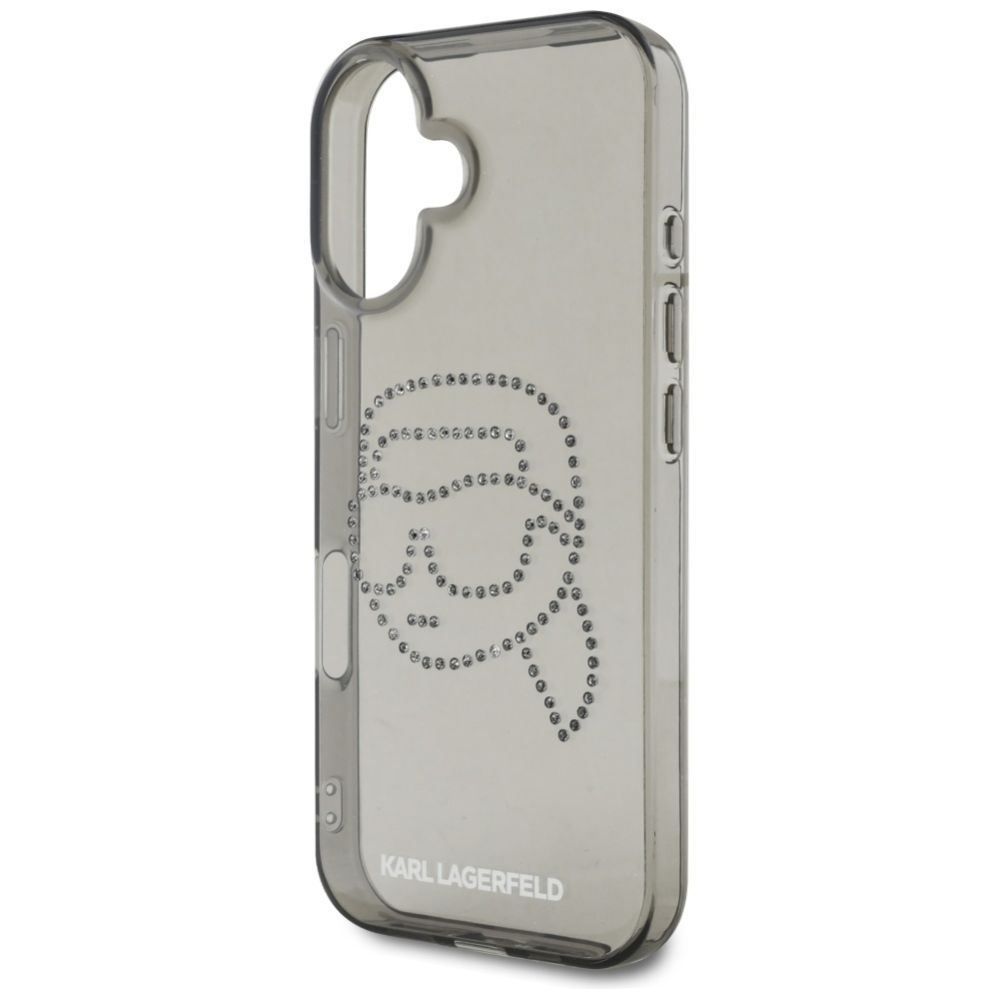 Citas preces Karl Lagerfeld Karl Lagerfeld IML Rhinestones Karl Head Case for iPhone 16 Black