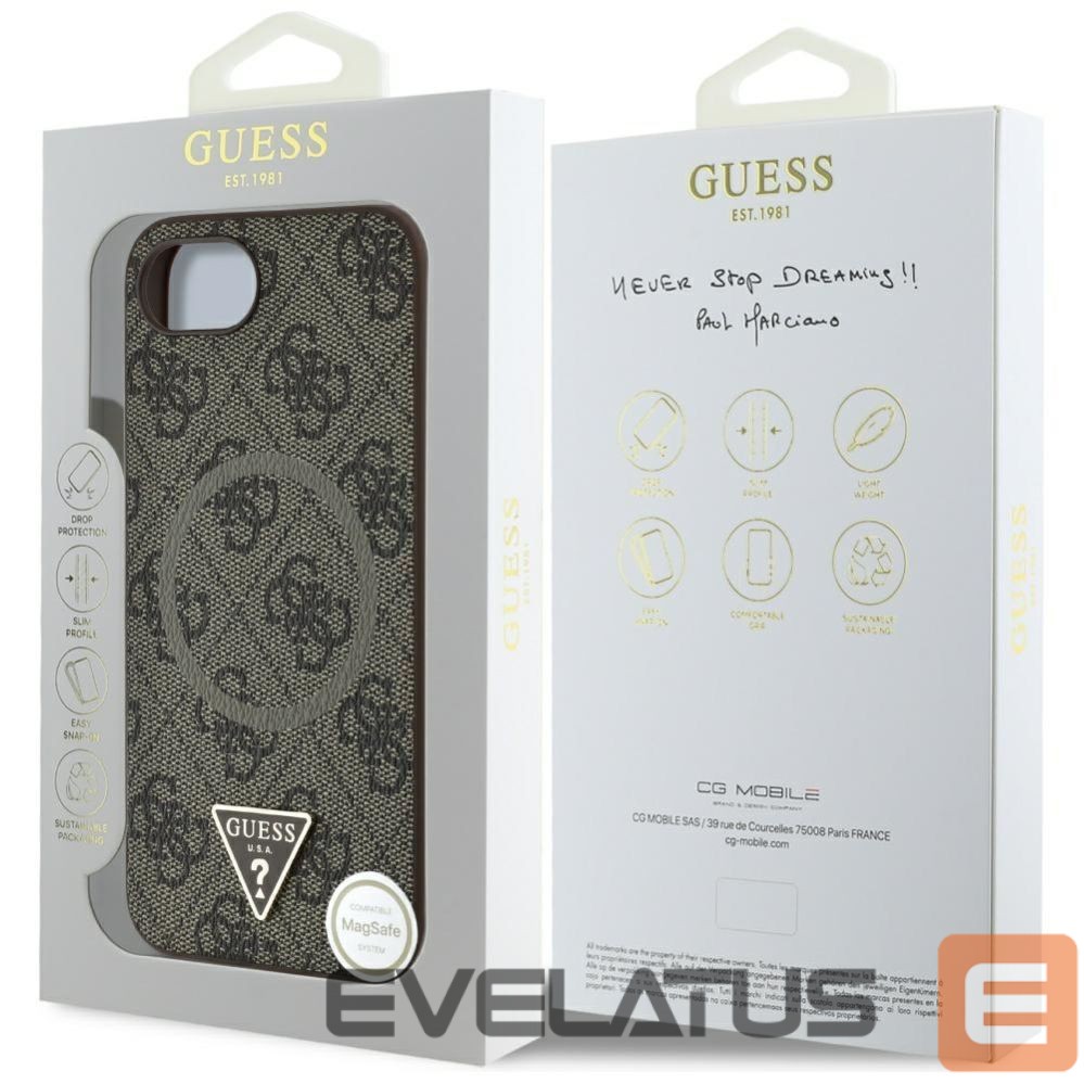 Citas preces Guess Guess 4G Ring Triangle Logo MagSafe iPhone 16e Case - Brown