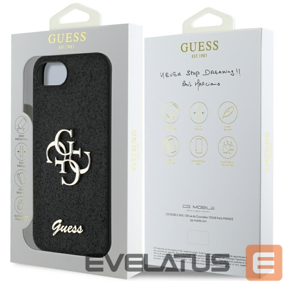 Citas preces Guess Guess Fixed Glitter Big 4G case for iPhone 16e - black
