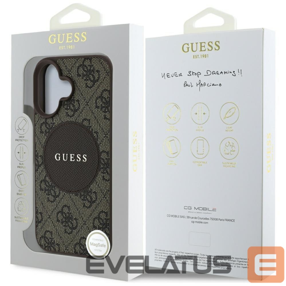 Citas preces Guess Guess 4G Circle Classic Logo MagSafe case for iPhone 16 - brown