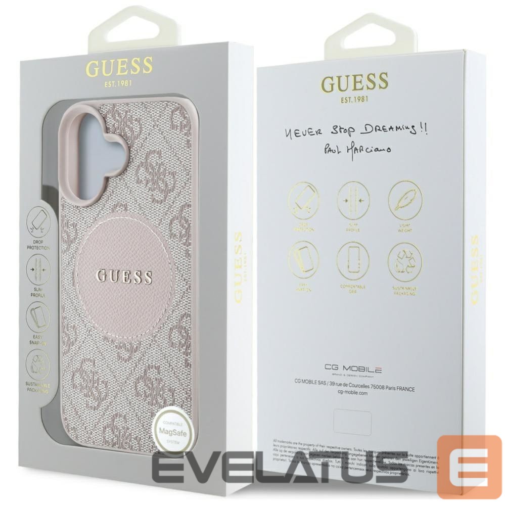 Citas preces Guess Guess 4G Circle Classic Logo MagSafe iPhone 16 Case - Pink