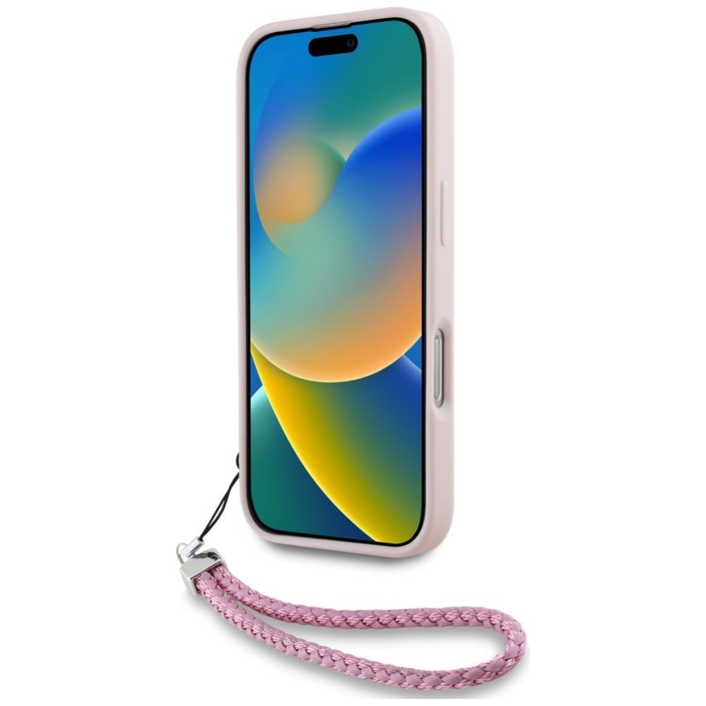 Citas preces Karl Lagerfeld Karl Lagerfeld Quilted Initial Logo & Chain Strap iPhone 16 Case - Pink