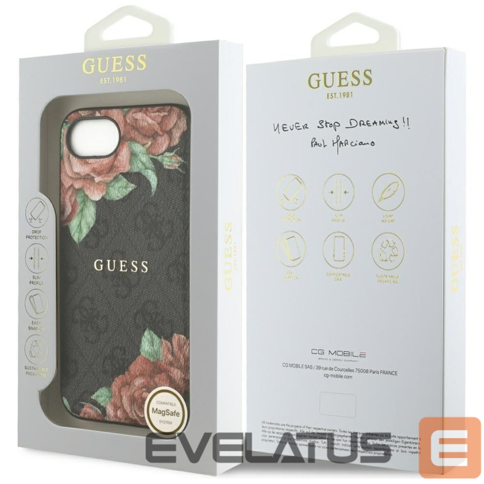 Citas preces Guess Guess 4G Flowers Print MagSafe case for iPhone 16e - black