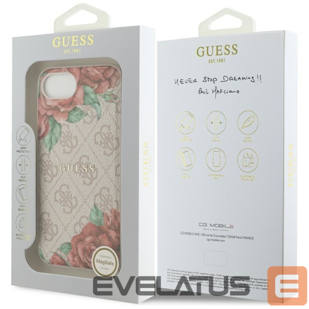 Citas preces Guess Guess 4G Flowers Print MagSafe iPhone 16e Case - Pink