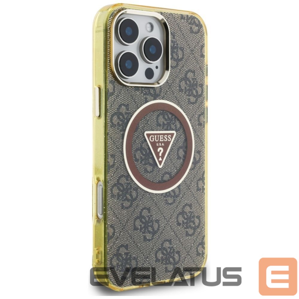Citas preces Guess Guess IML Metal Glitter 4G Circle Triangle MagSafe Case for iPhone 16 Pro - Brown