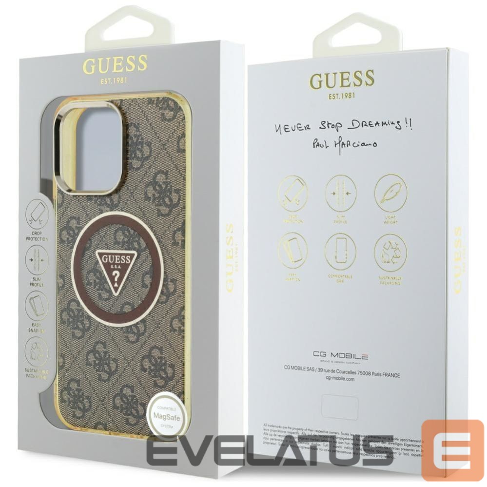 Citas preces Guess Guess IML Metal Glitter 4G Circle Triangle MagSafe Case for iPhone 16 Pro - Brown