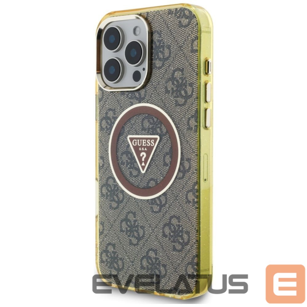 Citas preces Guess Guess IML Metal Glitter 4G Circle Triangle MagSafe Case for iPhone 16 Pro - Brown