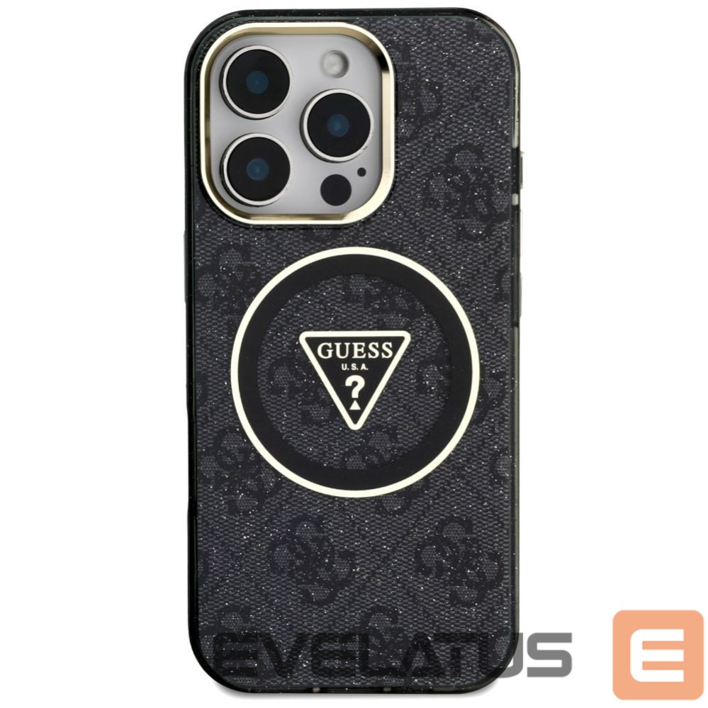 Citas preces Guess Guess IML Metal Glitter 4G Circle Triangle MagSafe Case for iPhone 16 Pro - Black