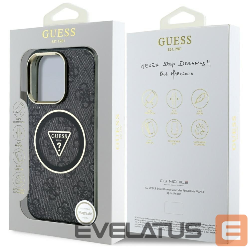 Citas preces Guess Guess IML Metal Glitter 4G Circle Triangle MagSafe Case for iPhone 16 Pro - Black