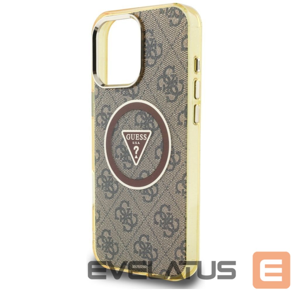 Citas preces Guess Guess IML Metal Glitter 4G Circle Triangle MagSafe Case for iPhone 16 Pro Max - Brown