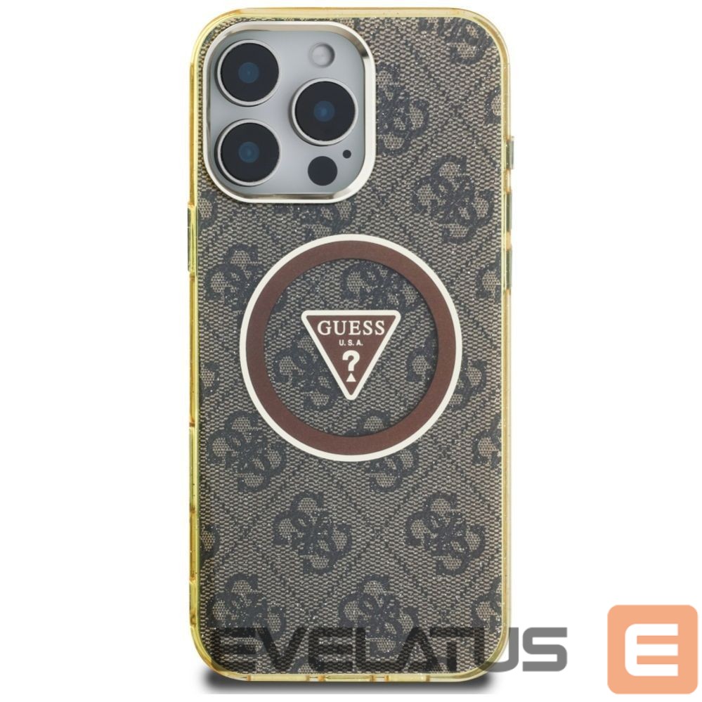 Citas preces Guess Guess IML Metal Glitter 4G Circle Triangle MagSafe Case for iPhone 16 Pro Max - Brown